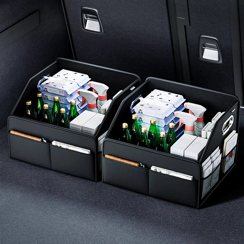 Car Trunk Organizer Storage Box PU Leather Vehicle Folding Collapsible Cargo Boot Organiser Box for SUV MPV Auto Seat Back Box